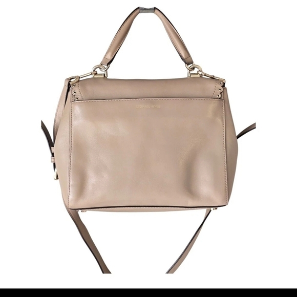 Michael Kors Ava Scalloped Satchel Shoulder Bag Brige Leather Gold Hardware - Picture 4 of 15